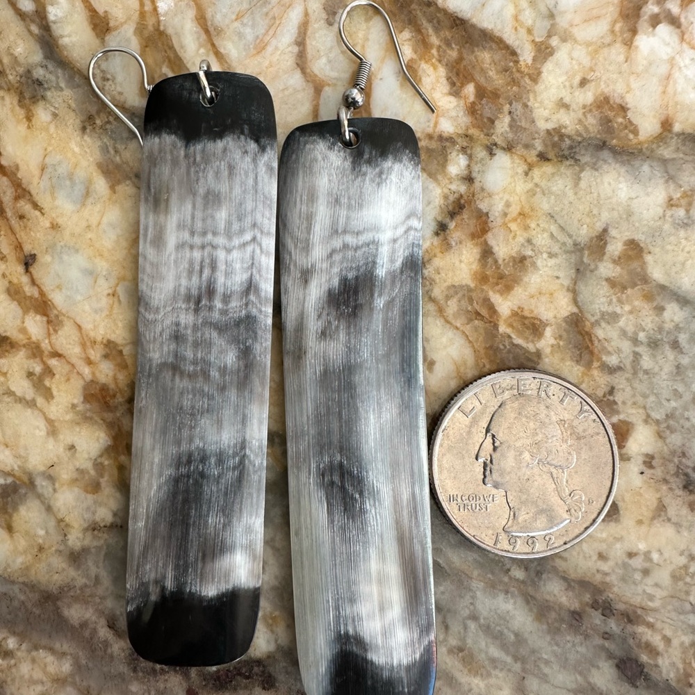 Long Rectangular African Buffalo Horn Earrings 4”… - image 3